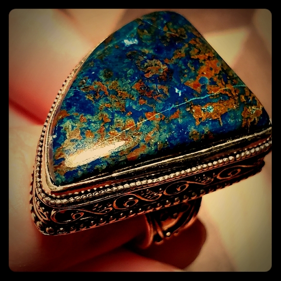 New Oversized Chrysocolla 925 Silver Ring - Picture 2 of 12